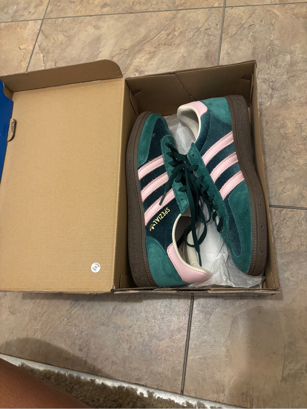 adidas Green Suede Sneakers with Pink Stripes